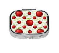 Xiso Ver Fruit Apples Pill Box Portable Metal Pill Organizer 2 Compartment Medicine Small Pill Case for Purses Compact Travel Medicine Holder for Vitamins Medication