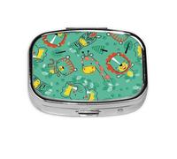Xiso Ver Funny Animals in Jungle Pill Box Portable Metal Pill Organizer 2 Compartment Medicine Small Pill Case for Purses Compact Travel Medicine Holder for Vitamins Medication