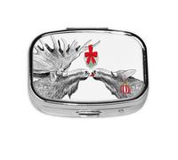 Xiso Ver Funny Christmas Moose Kissing Under Mistletoe Pill Box Portable Metal Pill Organizer 2 Compartment Medicine Small Pill Case for Purses Compact Travel Medicine Holder for Vitamins Medication