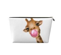 Xiso Ver Funny Giraffe Blowing Bubble Leather Cosmetic Bag for Women Small Makeup Bag for Purse Travel Cosmetic Pouch for Makeup Brushes Lipsticks, Gold, One Size