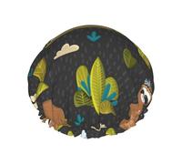 Xiso Ver Funny Sloths In The Forest Shower Cap for Women Double Waterproof Layers Bath Hats Elastic and Reusable Hair Caps for Long Thick Hair Soft Bath Shower Hair Hat