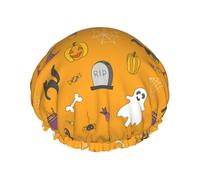 Xiso Ver Ghosts and Cats Shower Cap for Women Double Waterproof Layers Bath Hats Elastic and Reusable Hair Caps for Long Thick Hair Soft Bath Shower Hair Hat