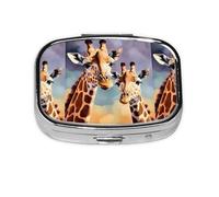 Xiso Ver Giraffe Mother and Son Pill Box Portable Metal Pill Organizer 2 Compartment Medicine Small Pill Case for Purses Compact Travel Medicine Holder for Vitamins Medication