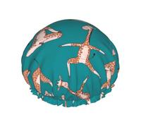 Xiso Ver Giraffes Doing Various Yoga Shower Cap for Women Double Waterproof Layers Bath Hats Elastic and Reusable Hair Caps for Long Thick Hair Soft Bath Shower Hair Hat