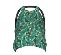 Xiso Ver Gold and Green Tropic Leaves Car Seat Cover Baby Nursing Cover Up for Breastfeeding Stretchy Carseat Canopy Multi-Use Milk Snob 5 in 1 Cover Gifts for Baby and Mom