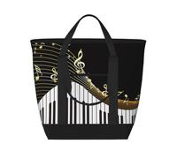 Xiso Ver Golden Piano Music Note Insulated Cooler Bag Large Insulated Lunch Box Shopping Freezer Grocery Bags Reusable Insulated Leakproof Lunch Tote for Shopping, Traveling, Beach & Picnic