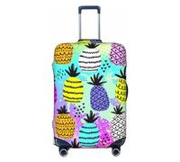 Xiso Ver Great White Shark Luggage Cover Washable Elastic Suitcase TSA Approved Stylish Dust and Scratch Resistant for Kids and Adults, Graffiti pineapple on neon background, L (26-28 in suitcase)