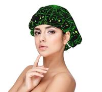 Xiso Ver Green Bright Web with Spiders Satin Bonnet Silk Bonnet for Sleeping with Adjustable Straps Hair Cap Double Layer Satin Lined Sleep Caps for Women's Natural & Curly Hair