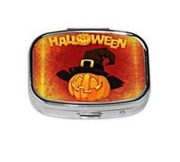 Xiso Ver Halloween Pumpkin Autumn Hat Pill Box Portable Metal Pill Organizer 2 Compartment Medicine Small Pill Case for Purses Compact Travel Medicine Holder for Vitamins Medication
