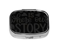 Xiso Ver Home is Where Our Story Begins Pill Box Portable Metal Pill Organizer 2 Compartment Medicine Small Pill Case for Purses Compact Travel Medicine Holder for Vitamins Medication