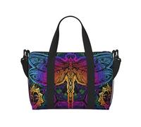 Xiso Ver Indian Mandalas Dragonfly Travel Bag for Women Men Weekender Bags Carry on Overnight Bag Tote Bag Yoga Gym Bag for Gym, Work, Weekend, Travel, Personal Items, Black, One Size