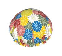 Xiso Ver Japanese Chrysanthemums Shower Cap for Women Double Waterproof Layers Bath Hats Elastic and Reusable Hair Caps for Long Thick Hair Soft Bath Shower Hair Hat