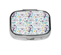 Xiso Ver Koala Bears and Floral Pill Box Portable Metal Pill Organizer 2 Compartment Medicine Small Pill Case for Purses Compact Travel Medicine Holder for Vitamins Medication