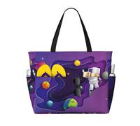 Xiso Ver Large Beach Tote Bag for Women Extra Large Capacity Waterproof Sandproof Pool Bag Suitable for Swimming Pool Gym Groceries Travel - Astronaut on Mission in Outer Space, Black, One Size