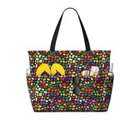 Xiso Ver Large Beach Tote Bag for Women Extra Large Capacity Waterproof Sandproof Pool Bag Suitable for Swimming Pool Gym Travel Groceries Pebble Colorful, Black, One Size