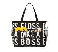 Xiso Ver Large Beach Tote Bag for Women Extra Large Capacity Waterproof Sandproof Pool Bag Suitable for Swimming Pool Gym Groceries Travel - Floss Like a Boss, Black, One Size