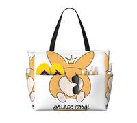 Xiso Ver Large Beach Tote Bag for Women Extra Large Capacity Waterproof Sandproof Pool Bag Suitable for Swimming Pool Gym Groceries Travel - Prince Corgi Dog, Black, One Size