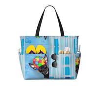 Xiso Ver Large Beach Tote Bag for Women Extra Large Capacity Waterproof Sandproof Pool Bag Suitable for Swimming Pool Gym Groceries Travel - Prague Ratter Dog in Bathtub, Black, One Size