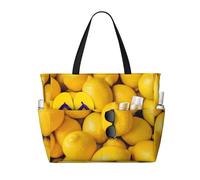 Xiso Ver Large Beach Tote Bag for Women Extra Large Capacity Waterproof Sandproof Pool Bag Suitable for Swimming Pool Gym Groceries Travel - Ripe Yellow Lemon, Black, One Size