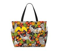 Xiso Ver Large Beach Tote Bag for Women Extra Large Capacity Waterproof Sandproof Pool Bag Suitable for Swimming Pool Gym Groceries Travel - Sloth on the Branch, Black, One Size