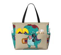Xiso Ver Large Beach Tote Bag for Women Extra Large Capacity Waterproof Sandproof Pool Bag Suitable for Swimming Pool Gym Groceries Travel - Cool Dino Playing Skateboard, Black, One Size