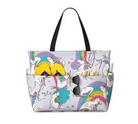 Xiso Ver Large Beach Tote Bag for Women Extra Large Capacity Waterproof Sandproof Pool Bag Suitable for Swimming Pool Gym Groceries Travel - Unicorn DoingYoga, Black, One Size