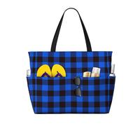 Xiso Ver Large Beach Tote Bag for Women Extra Large Capacity Waterproof Sandproof Pool Bag Suitable for Swimming Pool Gym Groceries Travel - Buffalo Plaid Blue Black, Black, One Size