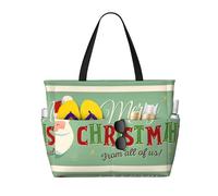 Xiso Ver Large Beach Tote Bag for Women Extra Large Capacity Waterproof Sandproof Pool Bag Suitable for Swimming Pool Gym Groceries Travel - Vintage Style Santa Claus And Snowman, Black, One Size