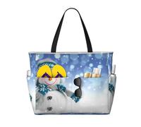 Xiso Ver Large Beach Tote Bag for Women Extra Large Capacity Waterproof Sandproof Pool Bag Suitable for Swimming Pool Gym Groceries Travel - Christmas Snowman In The Snow, Black, One Size