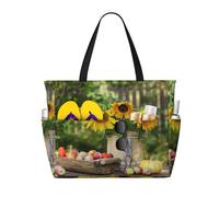 Xiso Ver Large Beach Tote Bag for Women Extra Large Capacity Waterproof Sandproof Pool Bag Suitable for Swimming Pool Gym Groceries Travel - Vintage Wooden Bucket, Black, One Size