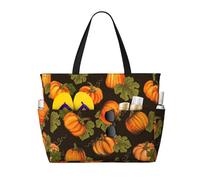 Xiso Ver Large Beach Tote Bag for Women Extra Large Capacity Waterproof Sandproof Pool Bag Suitable for Swimming Pool Gym Groceries Travel - Orange Pumpkin Autumn Maple Falling Leaves, Black, One Size