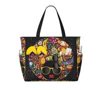 Xiso Ver Large Beach Tote Bag for Women Extra Large Capacity Waterproof Sandproof Pool Bag Suitable for Swimming Pool Gym Groceries Travel - Black Head Woman with Monkey Hair, Black, One Size