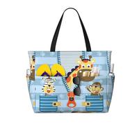 Xiso Ver Large Beach Tote Bag for Women Extra Large Capacity Waterproof Sandproof Pool Bag Suitable for Swimming Pool Gym Groceries Travel - Giraffe Come Out From Zipper, Black, One Size