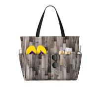 Xiso Ver Large Beach Tote Bag for Women Extra Large Capacity Waterproof Sandproof Pool Bag Suitable for Swimming Pool Gym Groceries Travel - Wooden Texture, Black, One Size