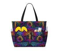 Xiso Ver Large Beach Tote Bag for Women Extra Large Capacity Waterproof Sandproof Pool Bag Suitable for Swimming Pool Gym Groceries Travel - Indian Mandalas Dragonfly, Black, One Size