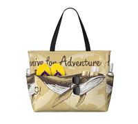 Xiso Ver Large Beach Tote Bag for Women Extra Large Capacity Waterproof Sandproof Pool Bag Suitable for Swimming Pool Gym Groceries Travel - We Live for Adventure,Lets GO, Black, One Size