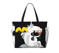 Xiso Ver Large Beach Tote Bag for Women Extra Large Capacity Waterproof Sandproof Pool Bag Suitable for Swimming Pool Gym Groceries Travel - Unicorn and Wine, Black, One Size