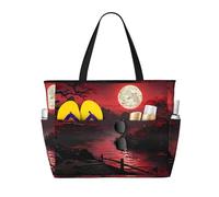 Xiso Ver Large Beach Tote Bag for Women Extra Large Capacity Waterproof Sandproof Pool Bag Suitable for Swimming Pool Gym Travel Groceries Riverside Full Moon, Black, One Size