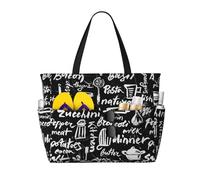 Xiso Ver Large Beach Tote Bag for Women Extra Large Capacity Waterproof Sandproof Pool Bag Suitable for Swimming Pool Gym Groceries Travel - Pasta Bacon, Black, One Size