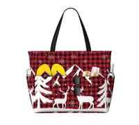 Xiso Ver Large Beach Tote Bag for Women Extra Large Capacity Waterproof Sandproof Pool Bag Suitable for Swimming Pool Gym Groceries Travel - Christmas Buffalo Plaid, Black, One Size