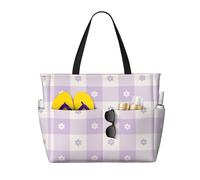 Xiso Ver Large Beach Tote Bag for Women Extra Large Capacity Waterproof Sandproof Pool Bag Suitable for Swimming Pool Gym Groceries Travel - Floral Purple Buffalo Plaid, Black, One Size