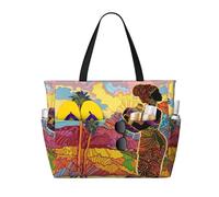 Xiso Ver Large Beach Tote Bag for Women Extra Large Capacity Waterproof Sandproof Pool Bag Suitable for Swimming Pool Gym Groceries Travel - Beautiful African Woman,Southern Mountains Landscape,