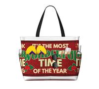 Xiso Ver Large Beach Tote Bag for Women Extra Large Capacity Waterproof Sandproof Pool Bag Suitable for Swimming Pool Gym Groceries Travel - It's The Most Wonderful Time Of The Year, Black, One Size