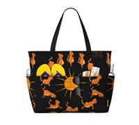 Xiso Ver Large Beach Tote Bag for Women Extra Large Capacity Waterproof Sandproof Pool Bag Suitable for Swimming Pool Gym Groceries Travel - Cat Doing Yoga, Black, One Size