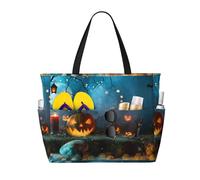 Xiso Ver Large Beach Tote Bag for Women Extra Large Capacity Waterproof Sandproof Pool Bag Suitable for Swimming Pool Gym Groceries Travel - Spooky Halloween, Black, One Size