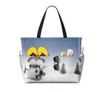 Xiso Ver Large Beach Tote Bag for Women Extra Large Capacity Waterproof Sandproof Pool Bag Suitable for Swimming Pool Gym Groceries Travel - Snowman And Christmas Tree, Black, One Size