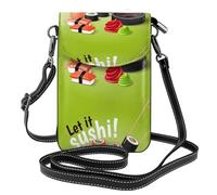 Xiso Ver Let it Sushi Print Small Crossbody Bags for Women Leather Cell Phone Purses Mini Leather Shoulder Handbag Adjustable Strap, Black, One Size