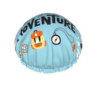 Xiso Ver Let's Go on an Adventure Shower Cap for Women Double Waterproof Layers Bath Hats Elastic and Reusable Hair Caps for Long Thick Hair Soft Bath Shower Hair Hat