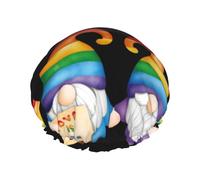 Xiso Ver Lgbt Gnome Shower Cap for Women Double Waterproof Layers Bath Hats Elastic and Reusable Hair Caps for Long Thick Hair Soft Bath Shower Hair Hat