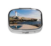 Xiso Ver Lighthouse Pill Box Portable Metal Pill Organizer 2 Compartment Medicine Small Pill Case for Purses Compact Travel Medicine Holder for Vitamins Medication